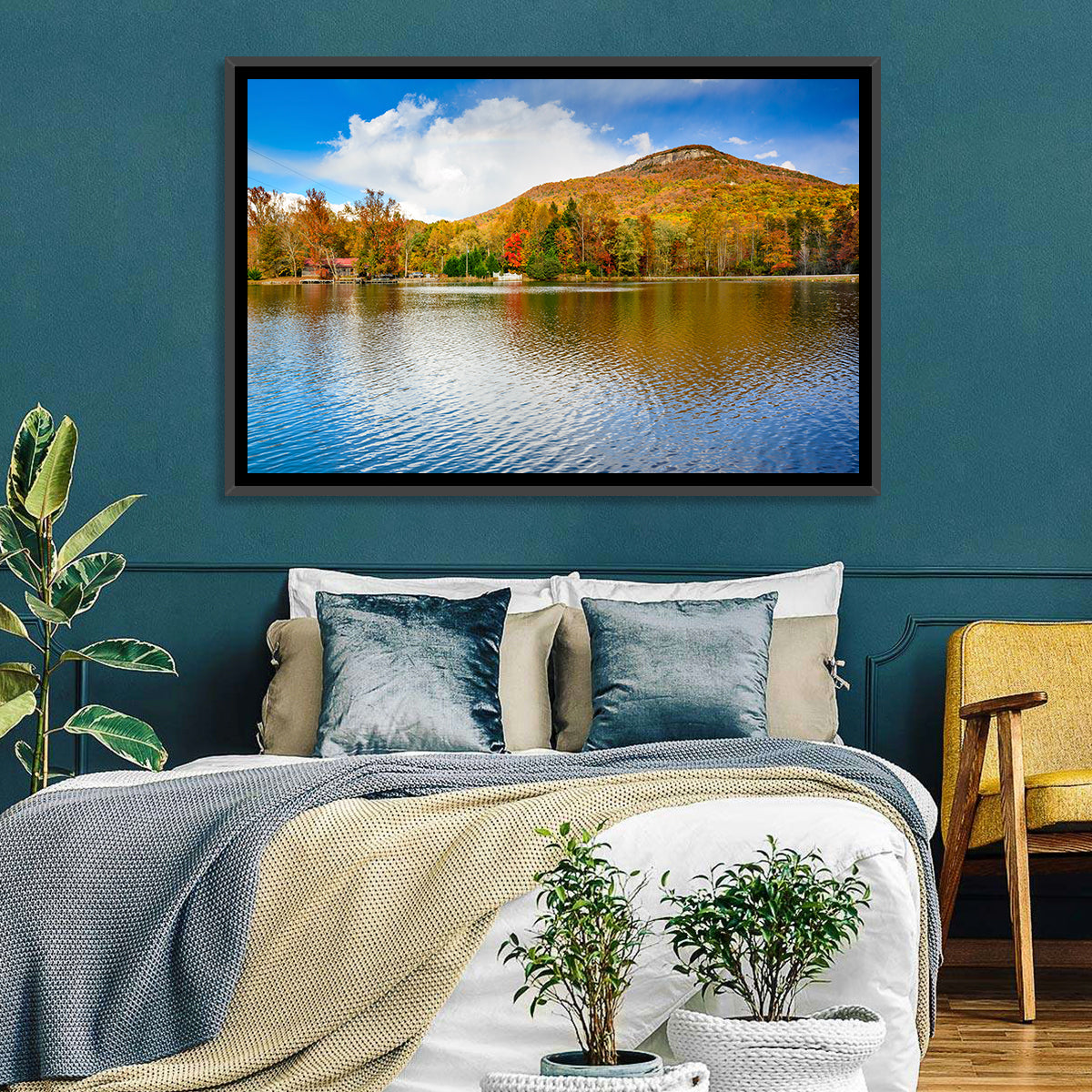 Yonah Mountain Lake View Wall Art in a room, landscape