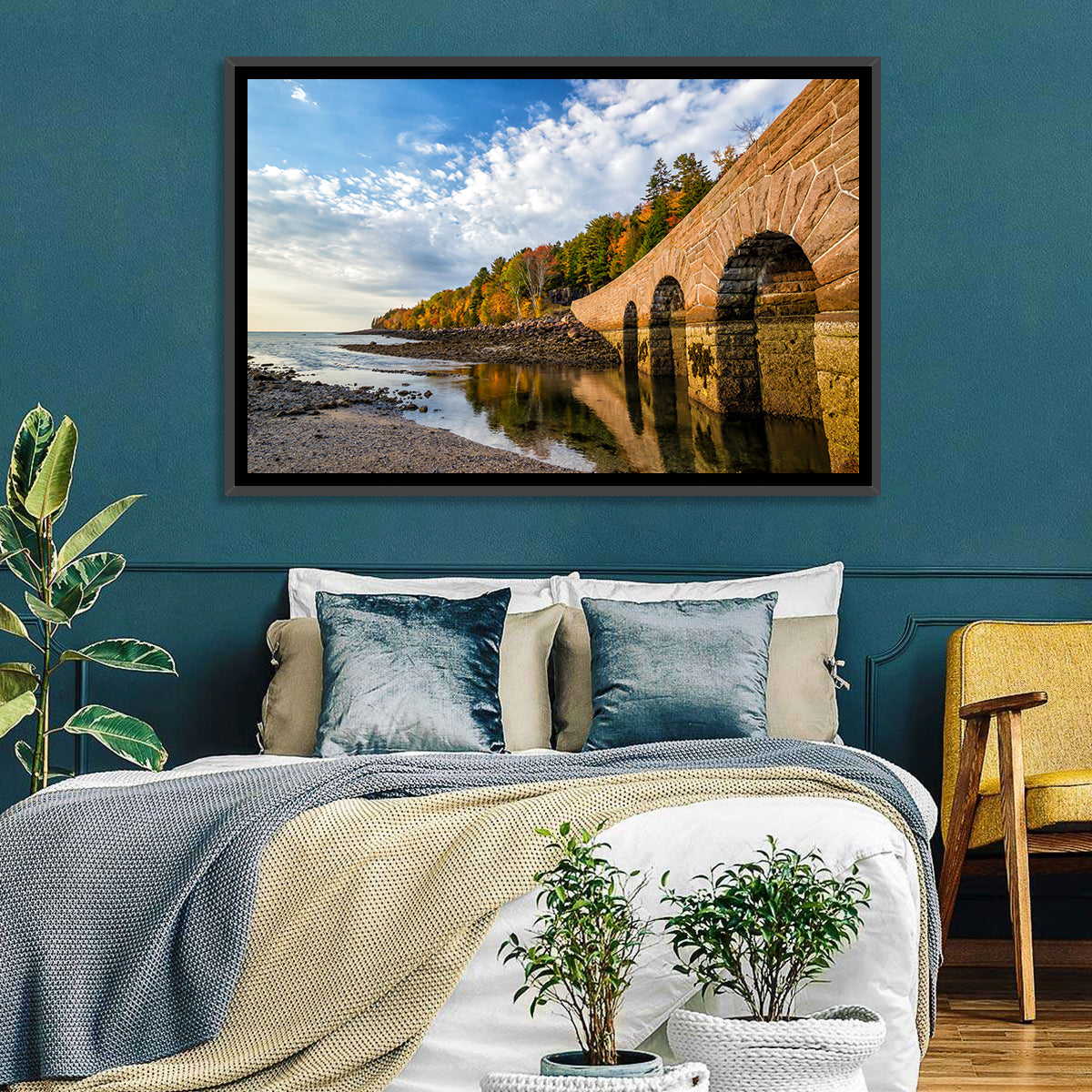 Ells Pier Stone Bridge Wall Art in a room, landscape