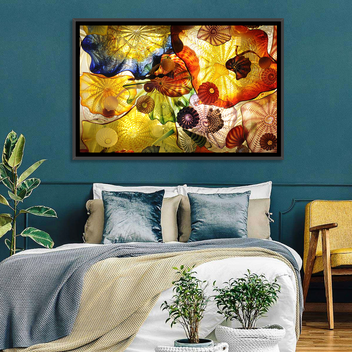 Kaleidoscopic Glass Ceiling Abstract Wall Art in a room, landscape