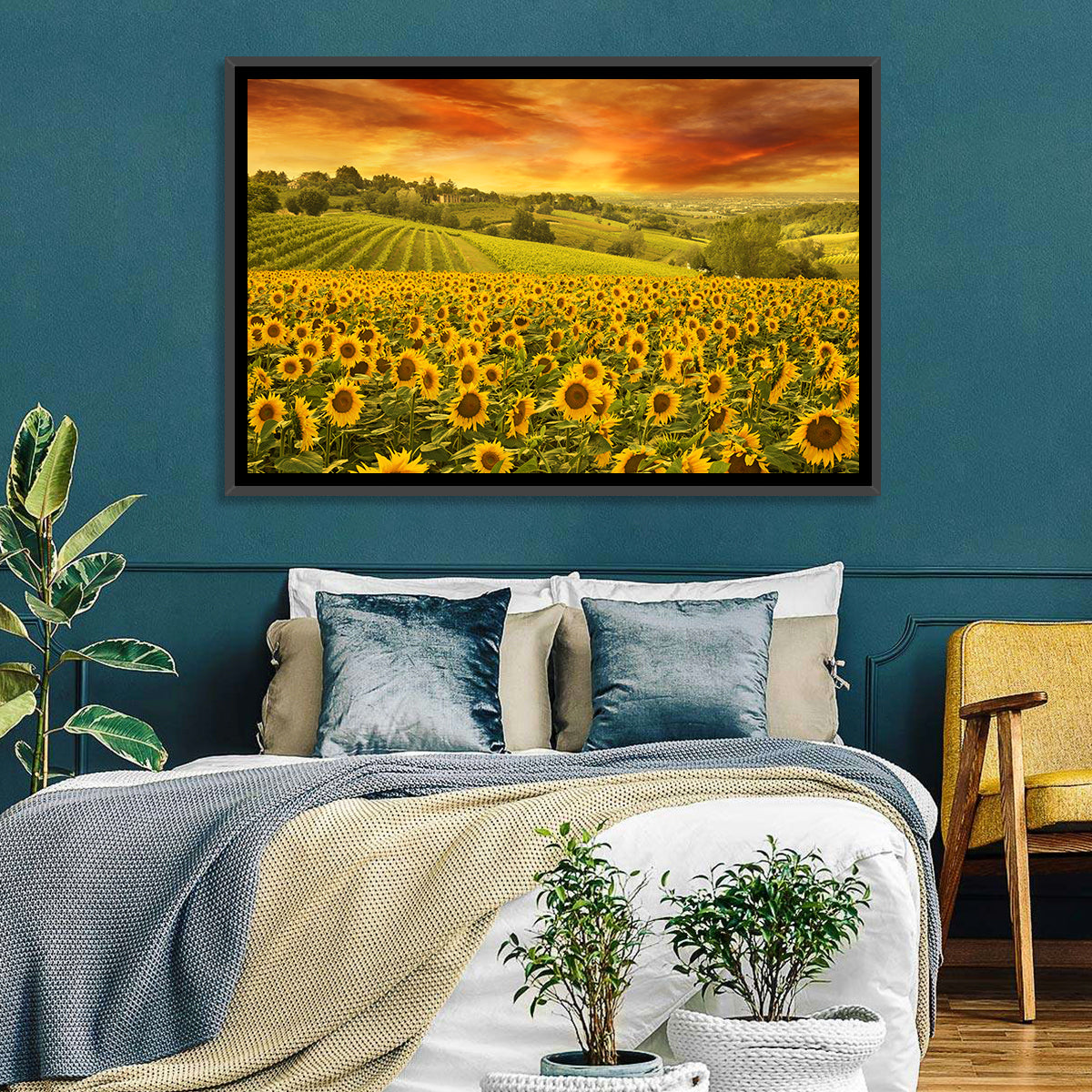 Sunflower Field at Golden Hour Wall Art