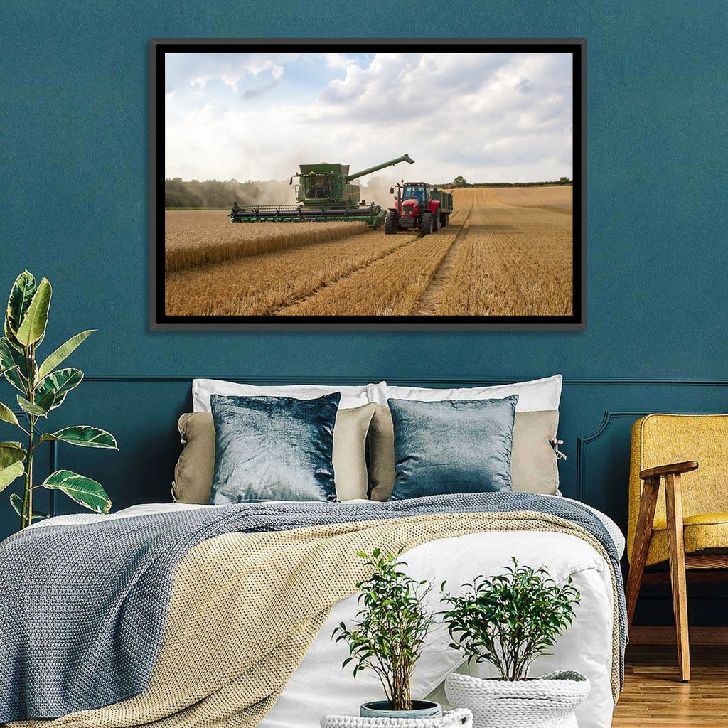 Wheat Harvest with Combine and Tractor Wall Art