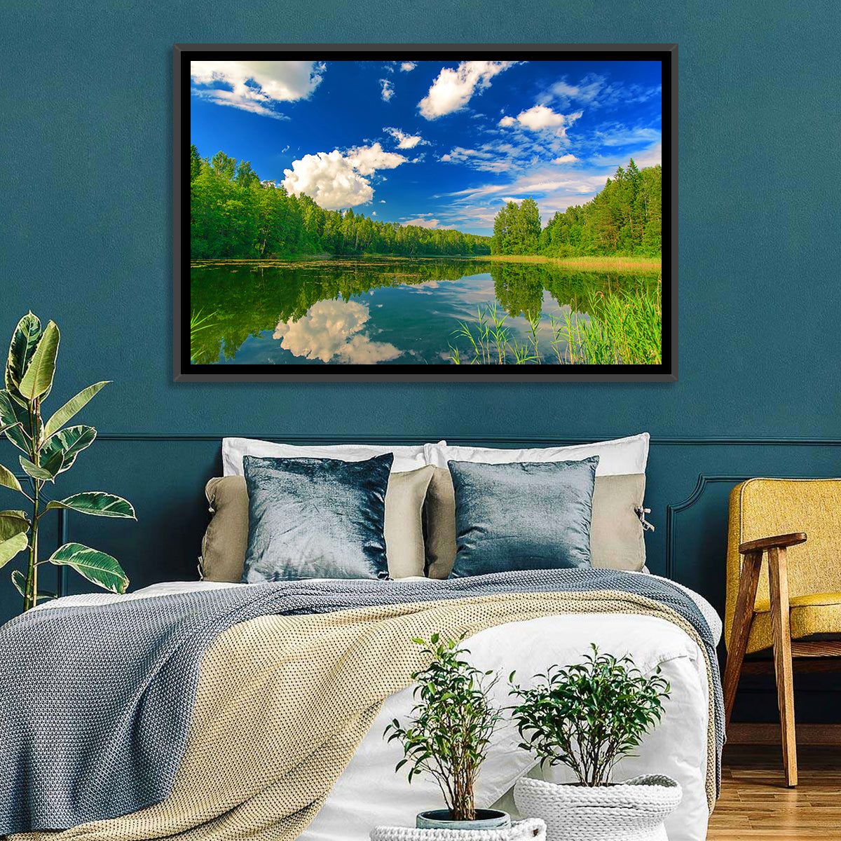 Kurtna Lake Reflection Wall Art in a room, landscape