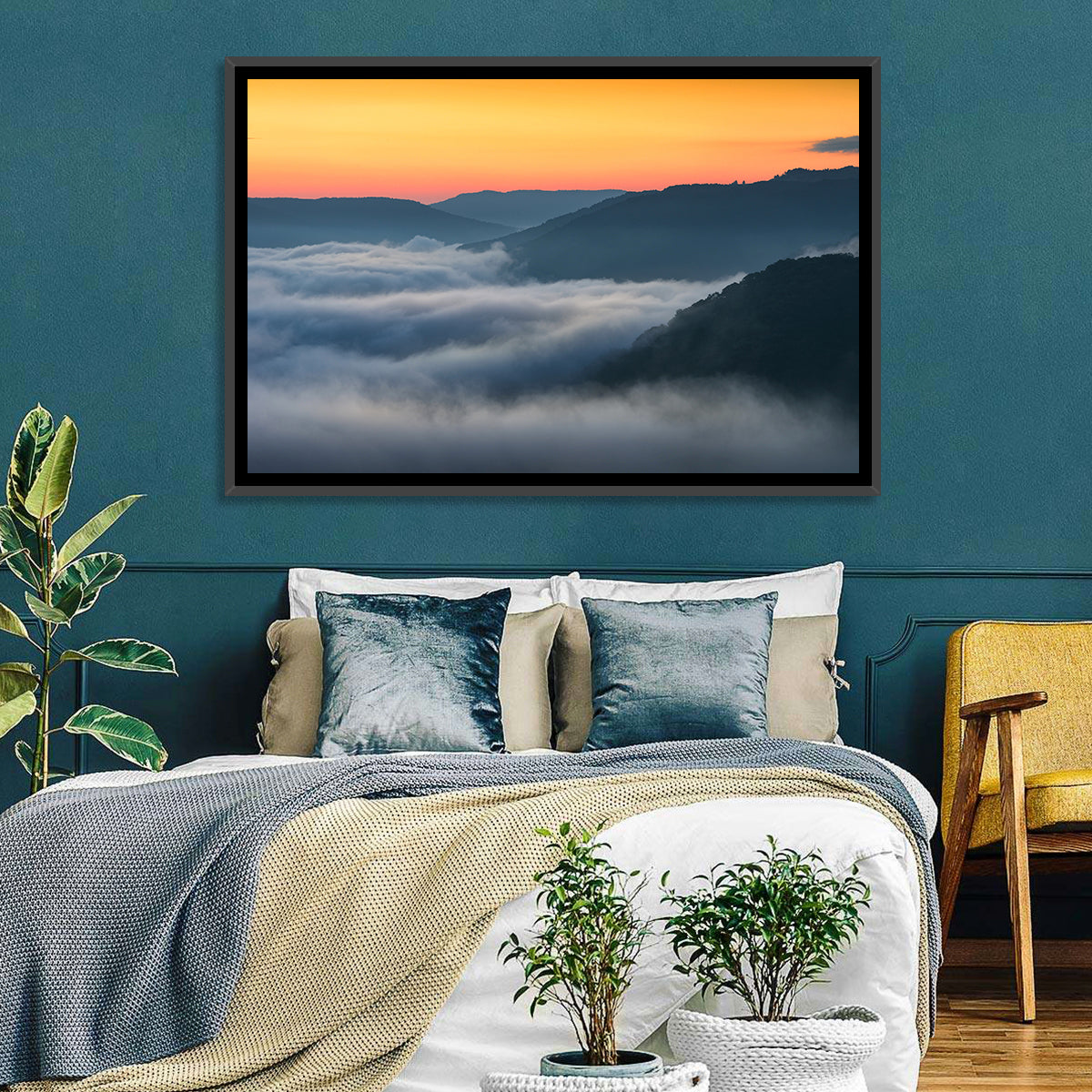 Foggy Mountains West Virginia Wall Art in a room, landscape