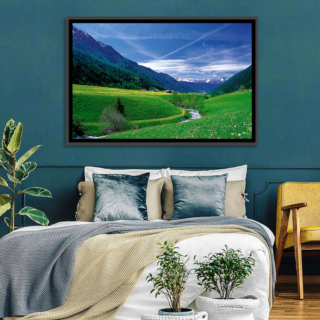 Snow-capped Peaks and Floral Meadow Wall Art