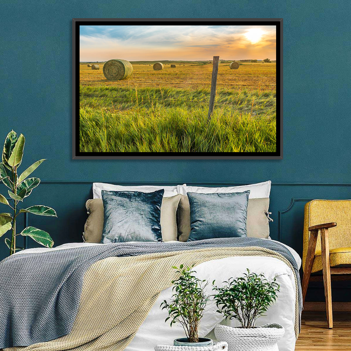 Hay Bales at Sunset Wall Art in a room, landscape