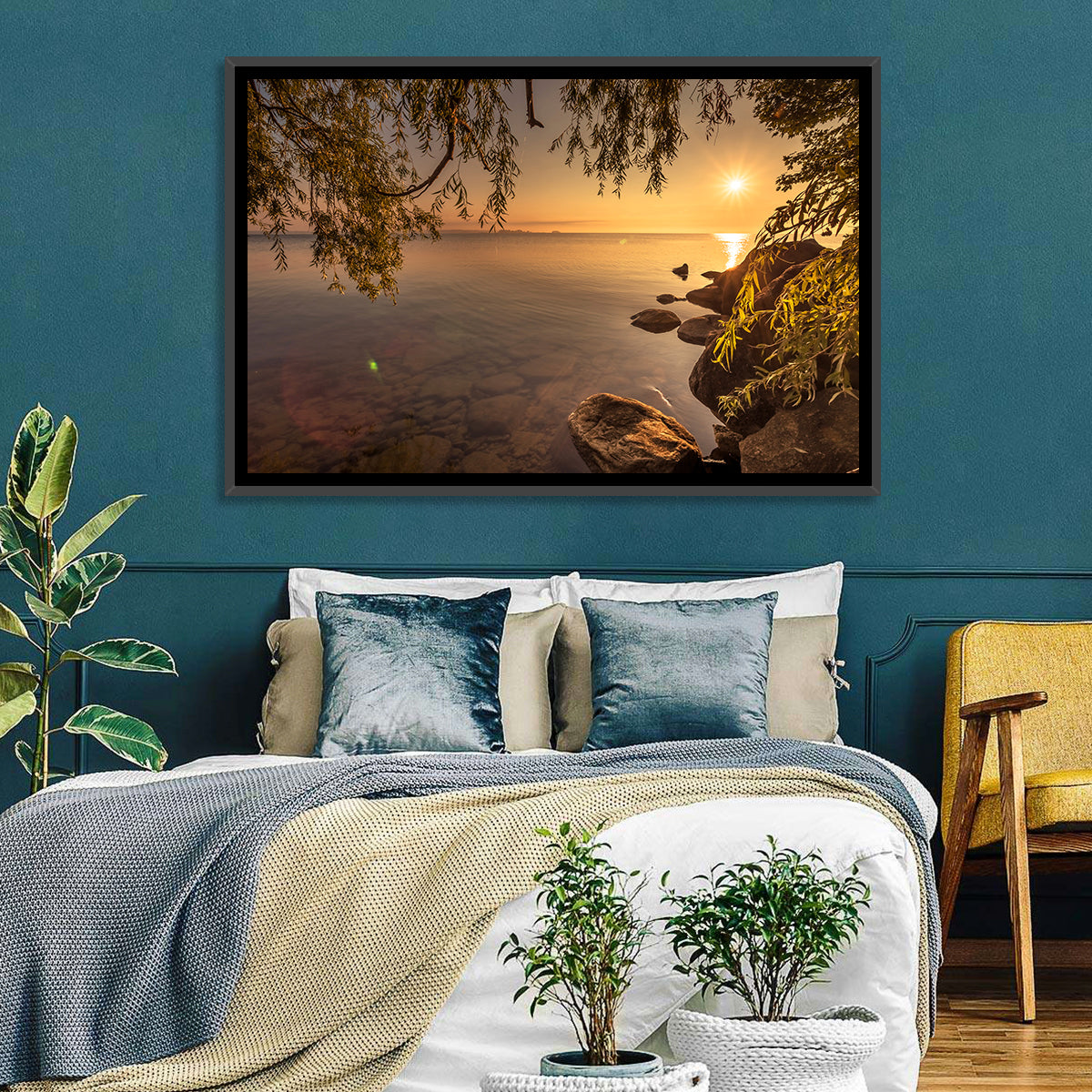 Simcoe Lake Golden Hour Wall Art in a room, landscape