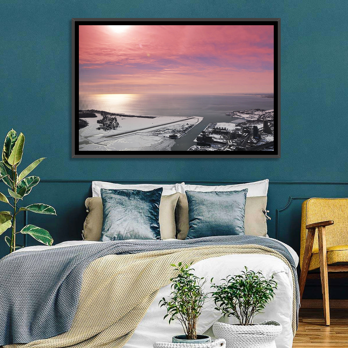Lake Ontario Winter Skyline Wall Art in a room, landscape