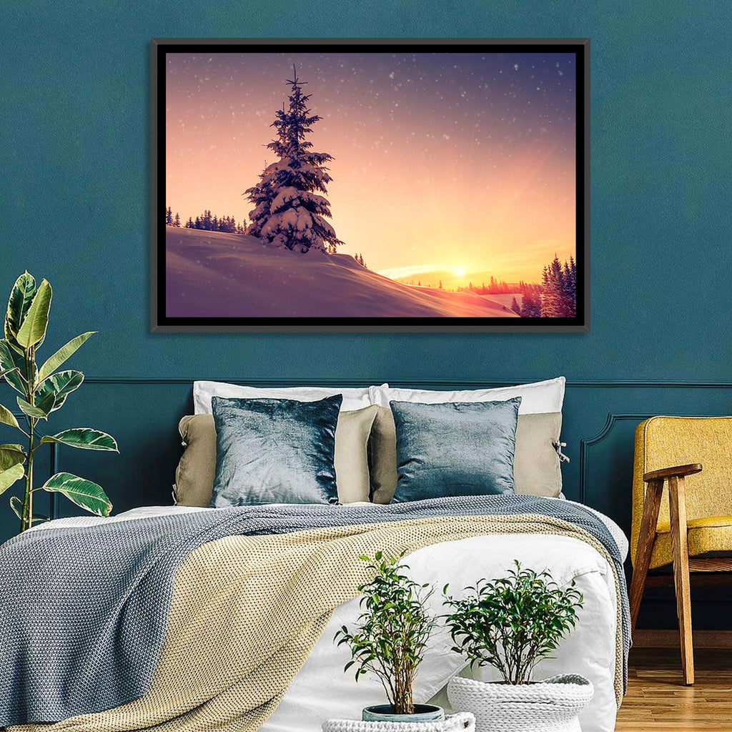Snowy Sunset with Conifer Wall Art