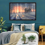 Snowy Forest Cabin at Sunset Wall Art