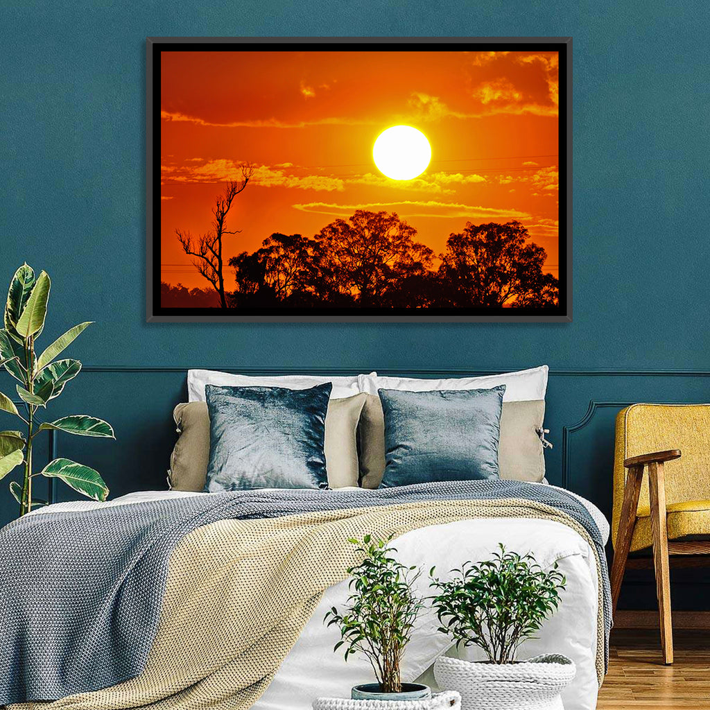 Burning Sun Over Tree Silhouettes Wall Art