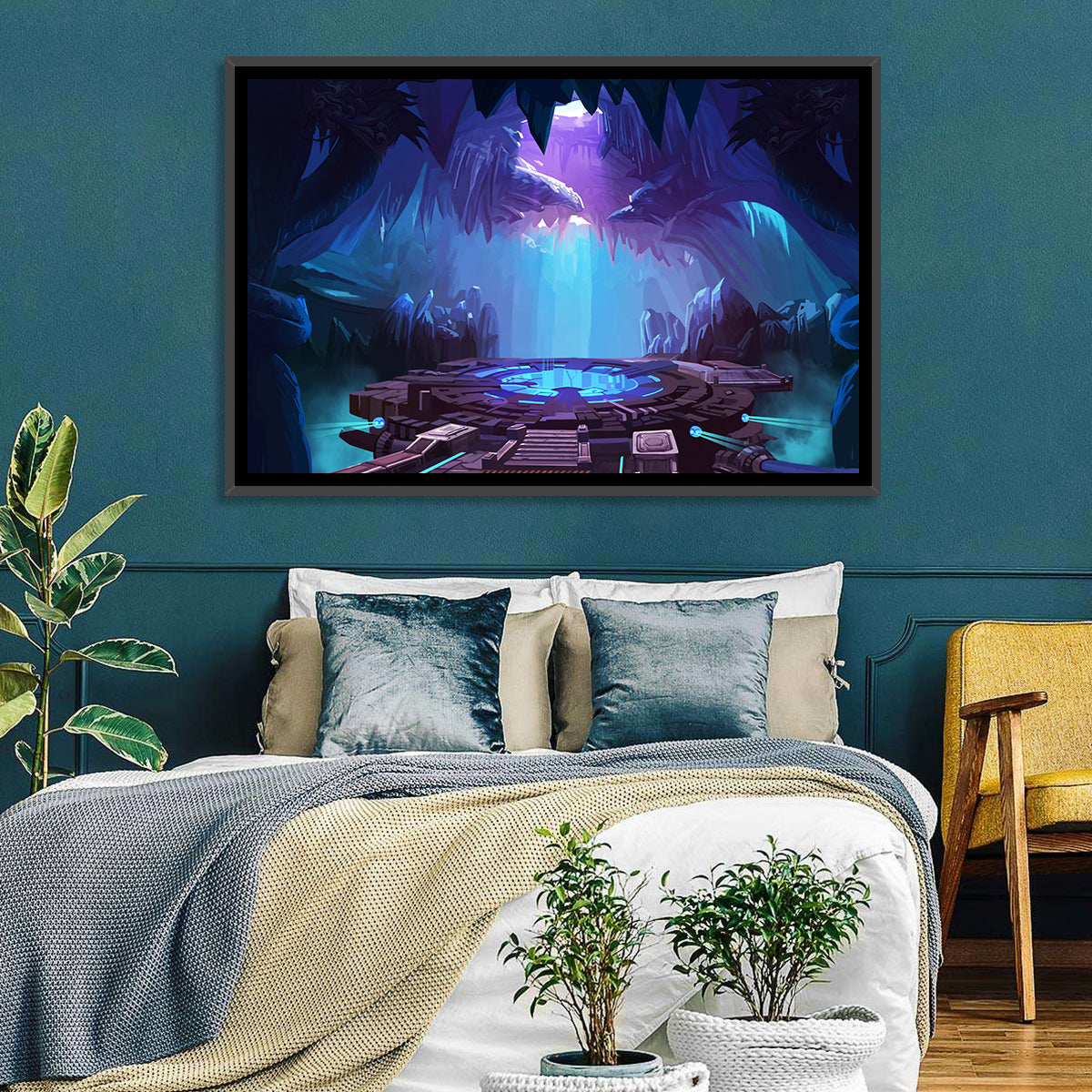 Alien Cave with Glowing Portal Wall Art in a room, landscape