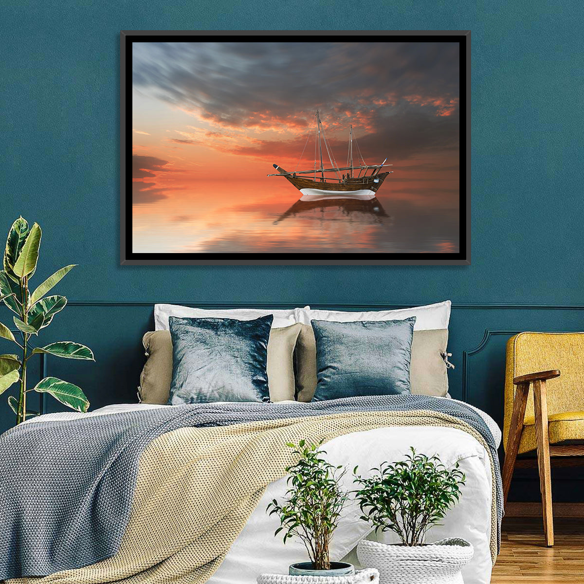 Dhow at Sunset Wall Art in a room, landscape