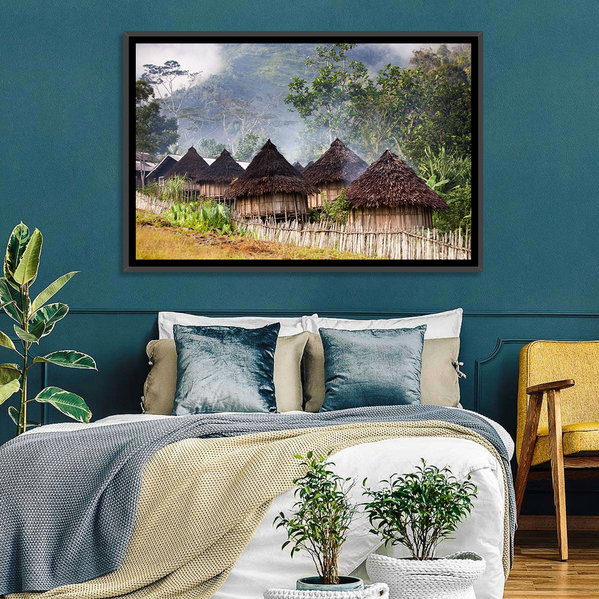 Papua Mountain Village Wall Art in a room, landscape