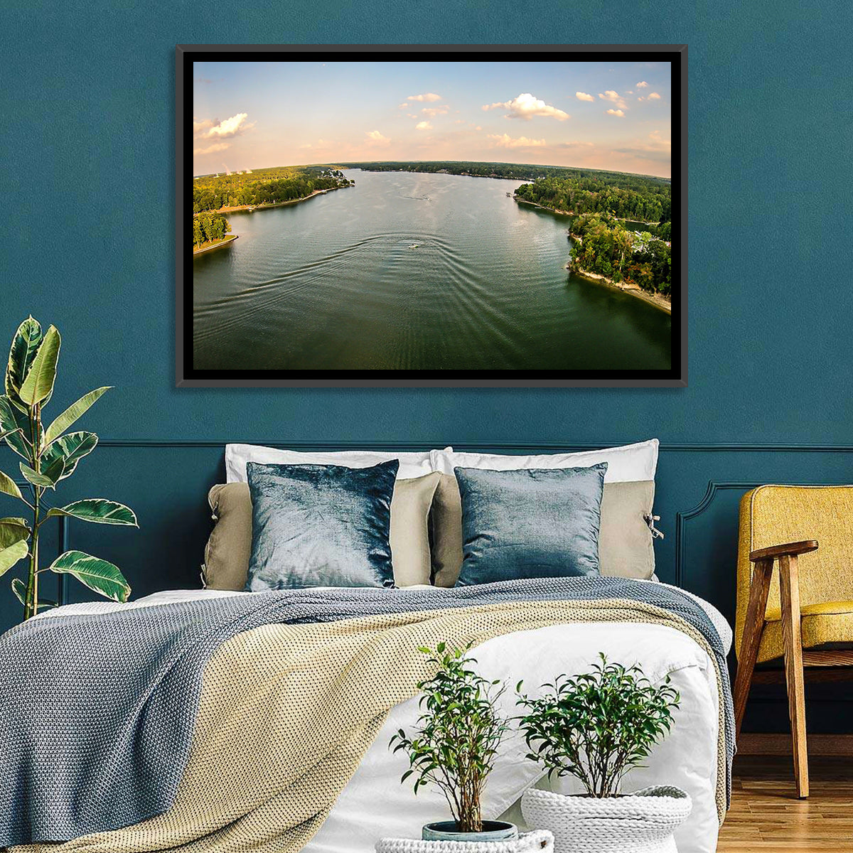 Lake Wylie Golden Hour Wall Art in a room, landscape