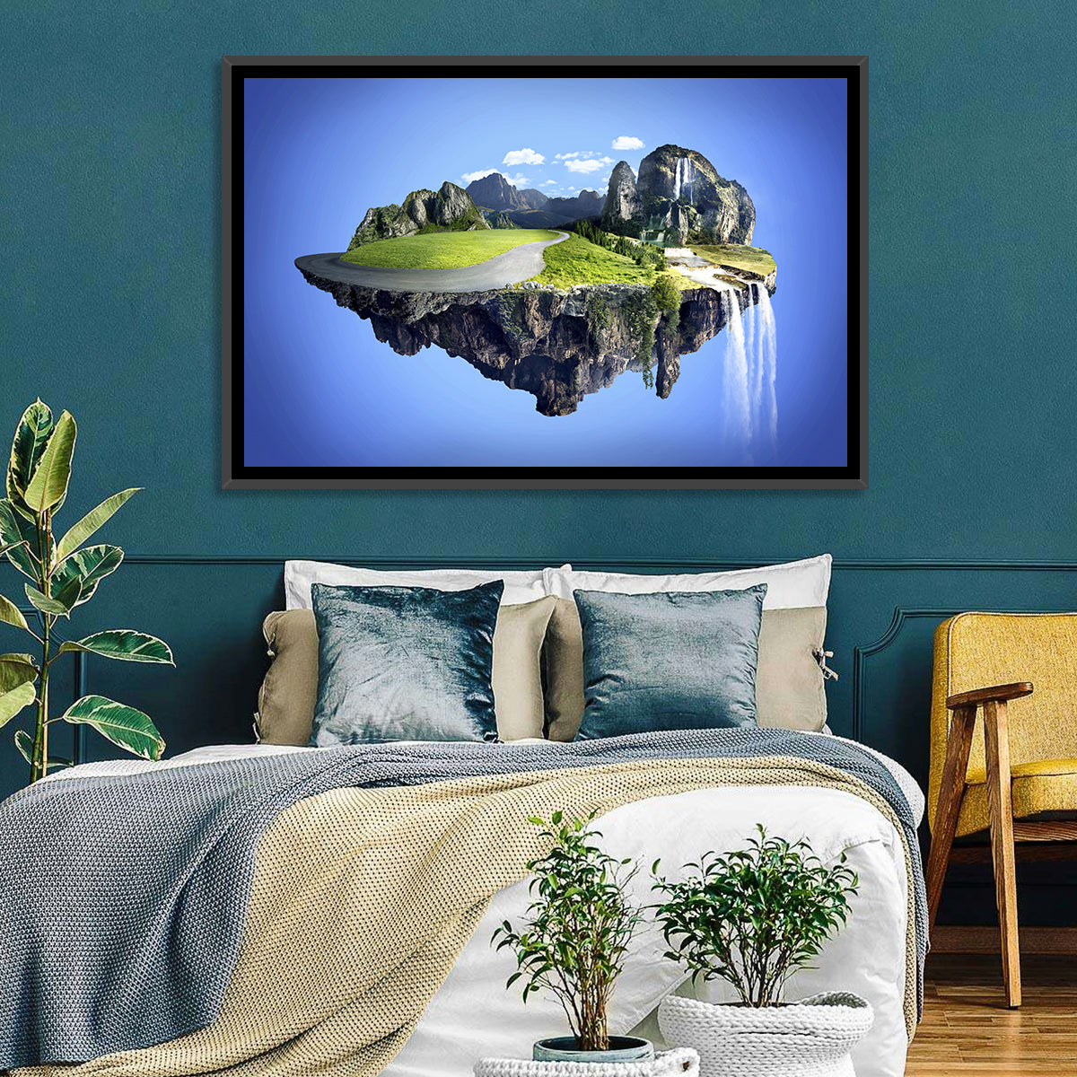 Surreal Floating Island with Waterfalls Wall Art