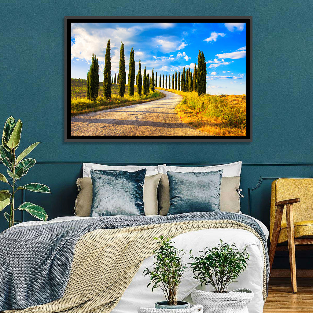 Sunlit Tuscany Cypress Road Wall Art