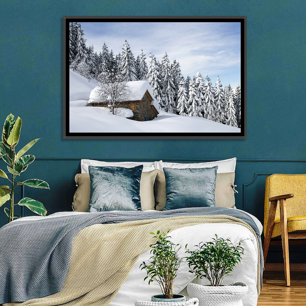 Snow Covered Alpine Cabin Wall Art