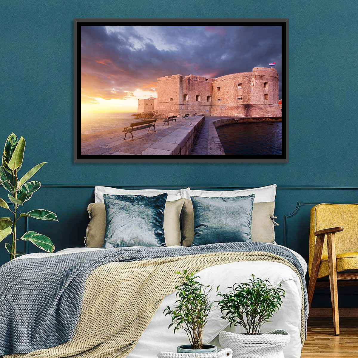 Fort Bokar at Sunset, Dubrovnik Wall Art in a room, landscape