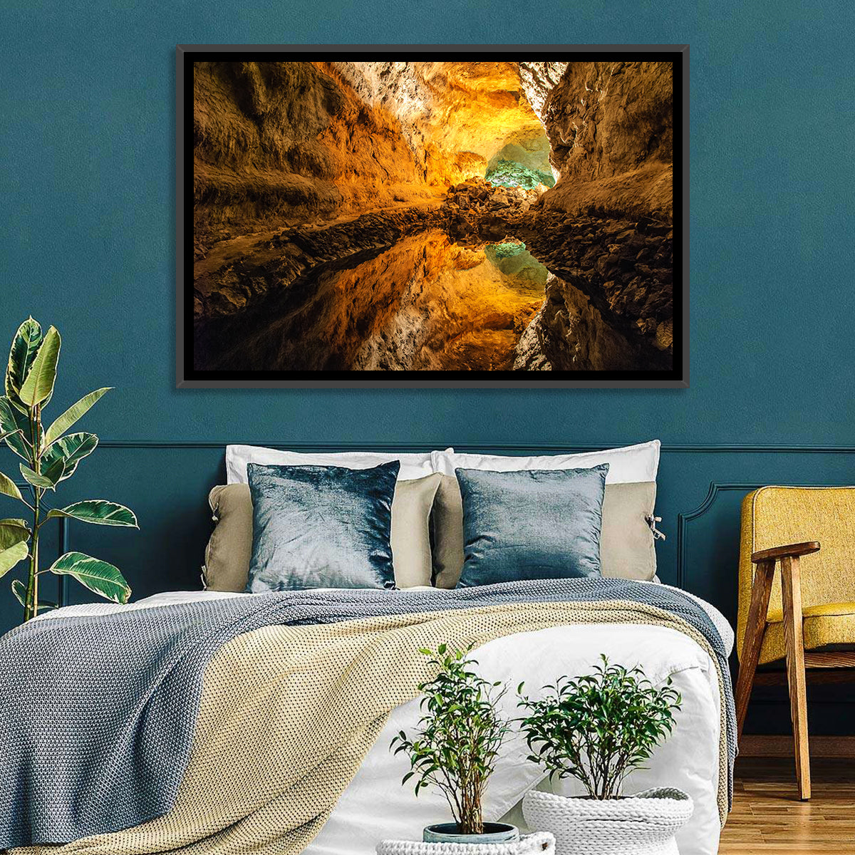 Cave Lake Reflection Wall Art in a room, landscape