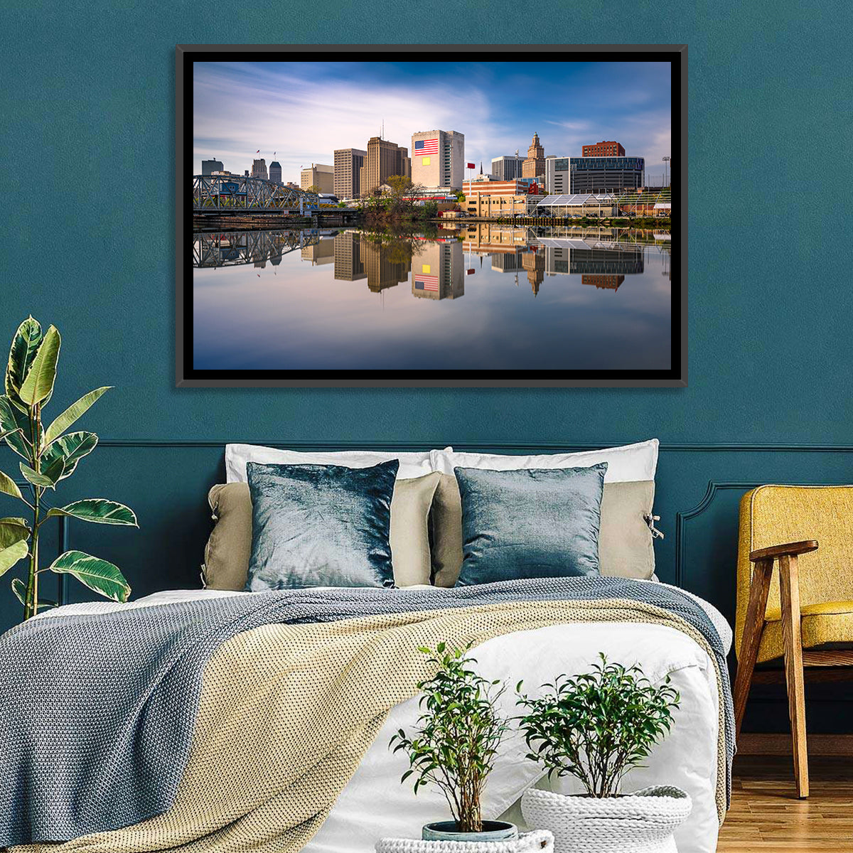 Newark Skyline Reflection Wall Art in a room, landscape