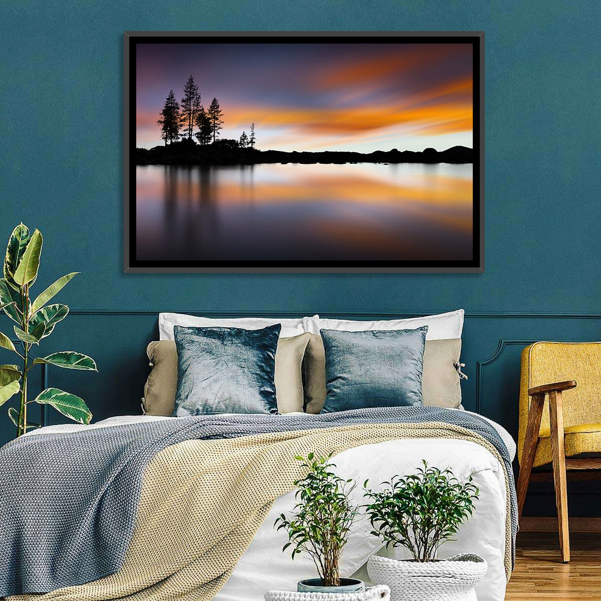 Lake Tahoe Golden Hour Reflection Wall Art in a room, landscape