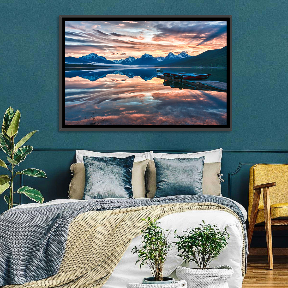 Lake Mcdonald Sunrise Wall Art in a room, landscape