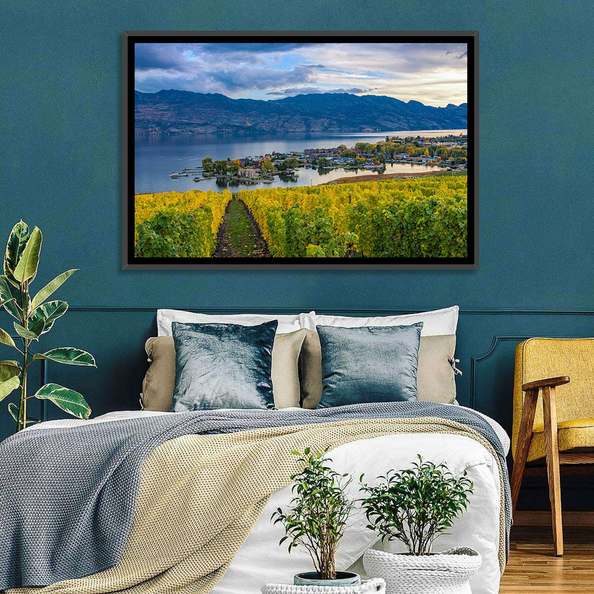 Okanagan Lake Vineyard, Kelowna Wall Art in a room, landscape