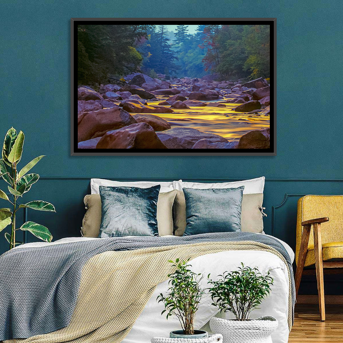 Swift River at Golden Hour, New Hampshire Wall Art in a room, landscape
