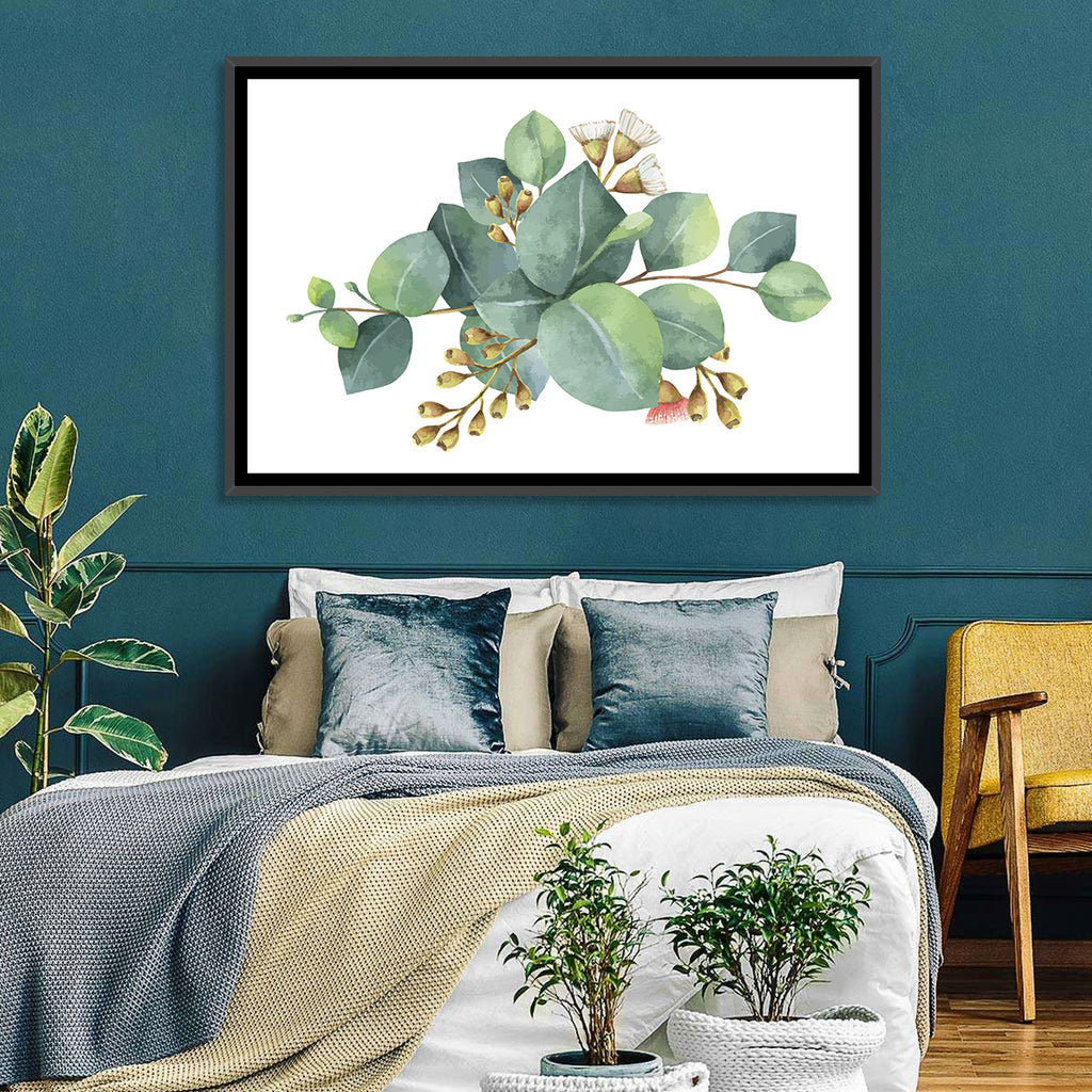 Eucalyptus Leaves with Pink Blossom Wall Art
