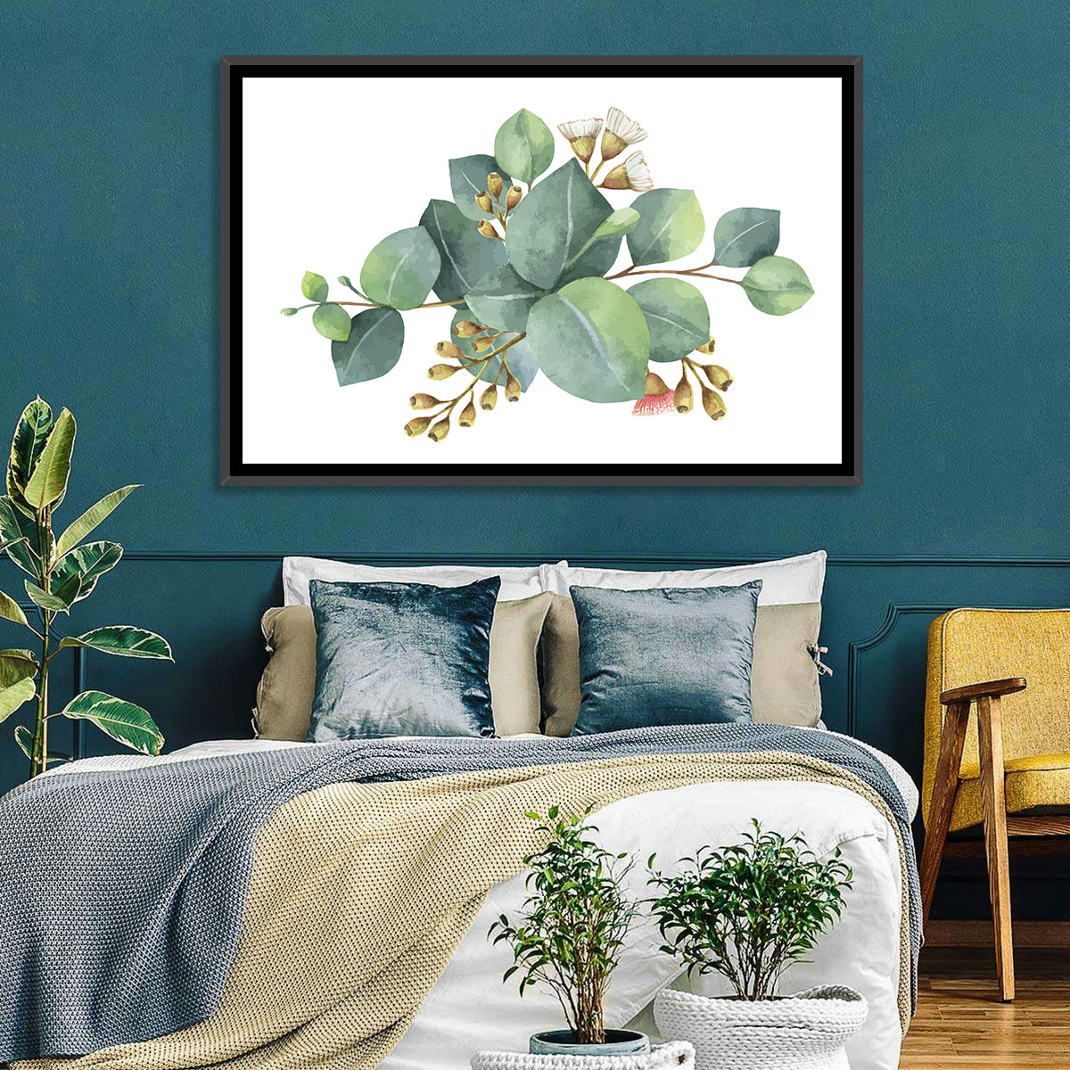 Eucalyptus Leaves with Pink Blossom Wall Art