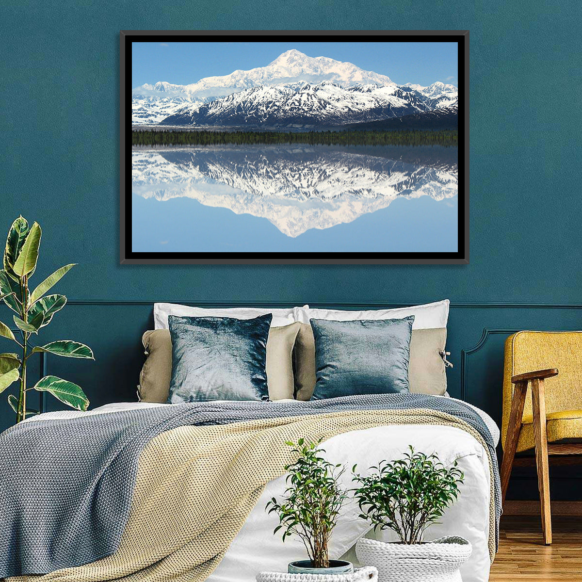 Denali Peak Reflection Wall Art in a room, landscape