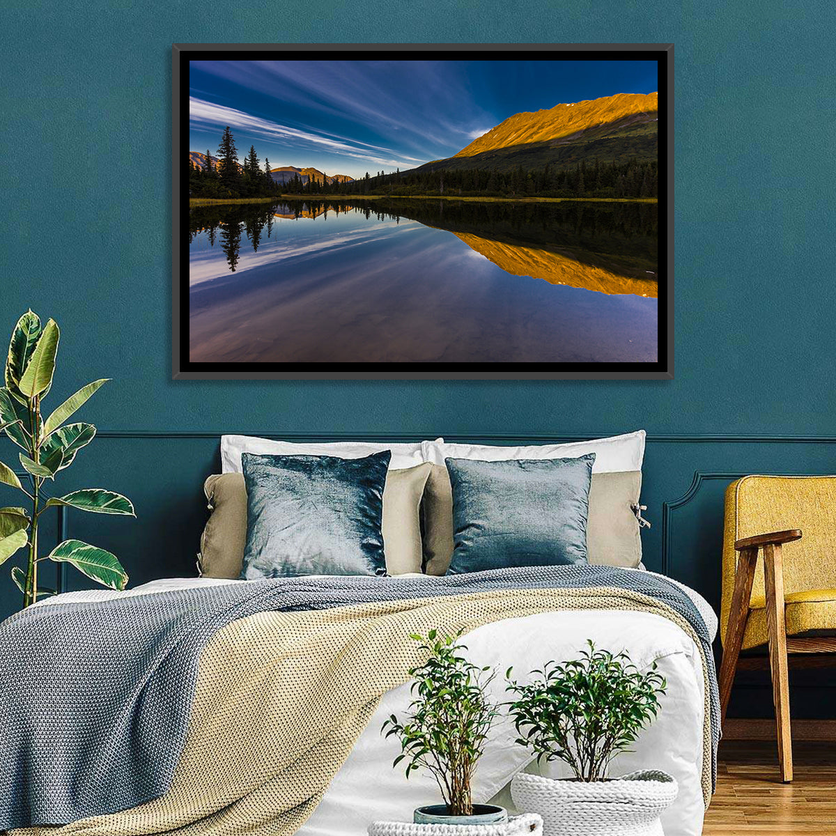 Rainbow Lake at Golden Hour Wall Art in a room, landscape