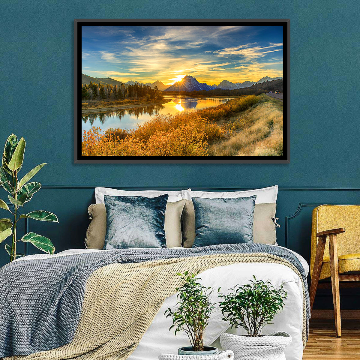 Oxbow Bend Sunrise Wall Art in a room, landscape
