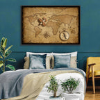 Retro Map with Biplane and Compass Wall Art