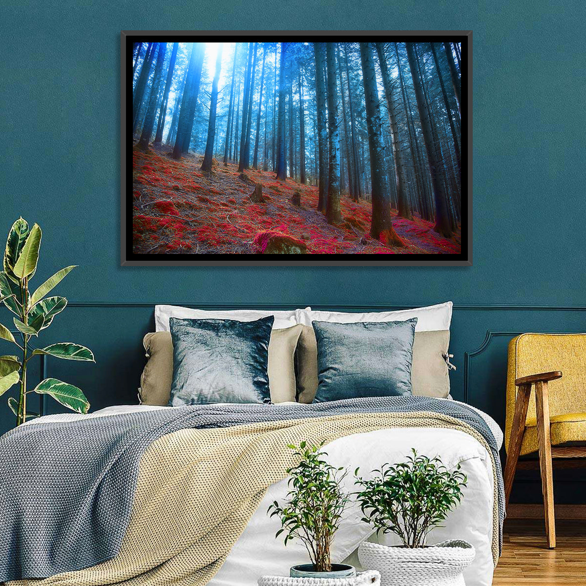 Enchanted Red Moss Forest Wall Art