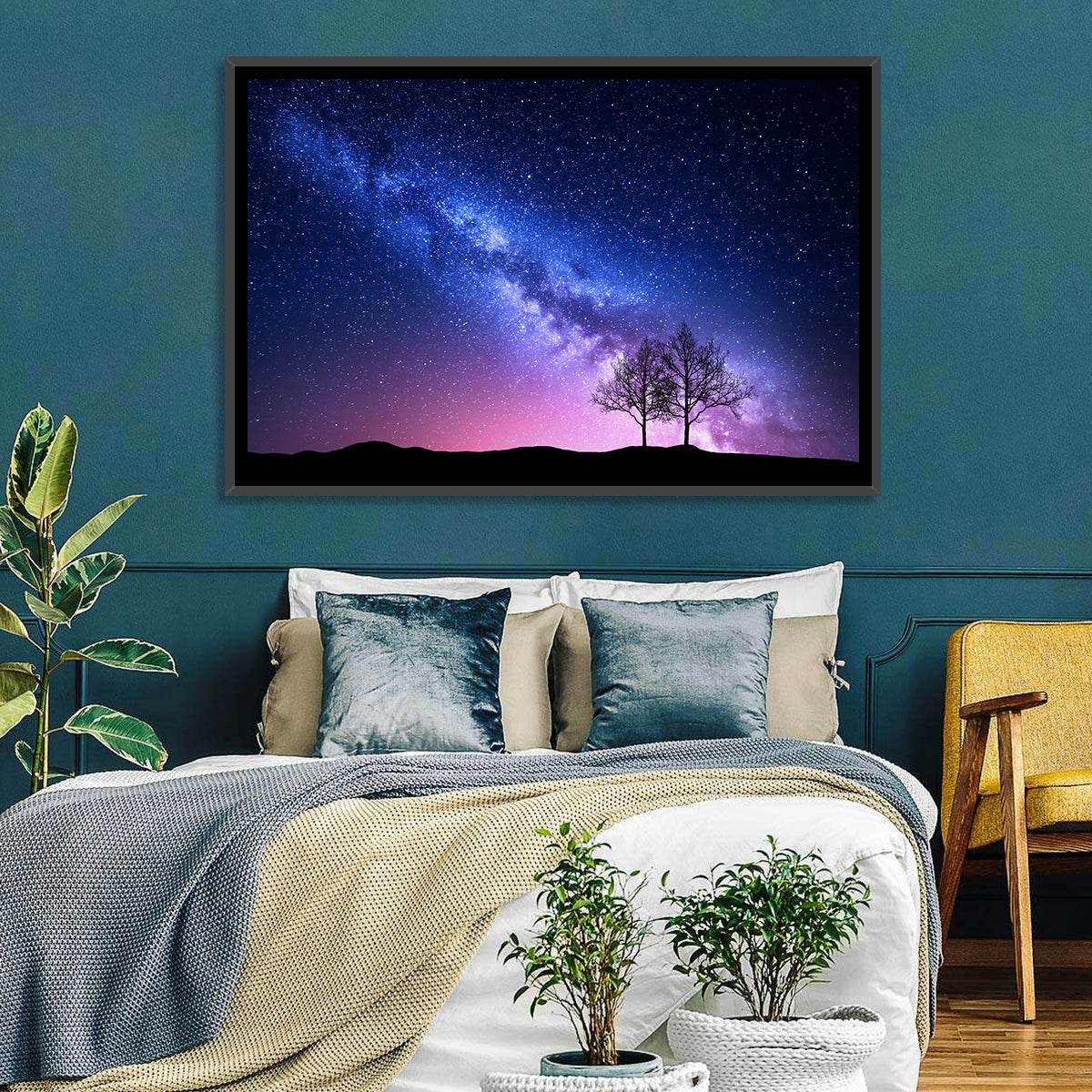 Milky Way Nebula Sky with Silhouetted Trees Wall Art