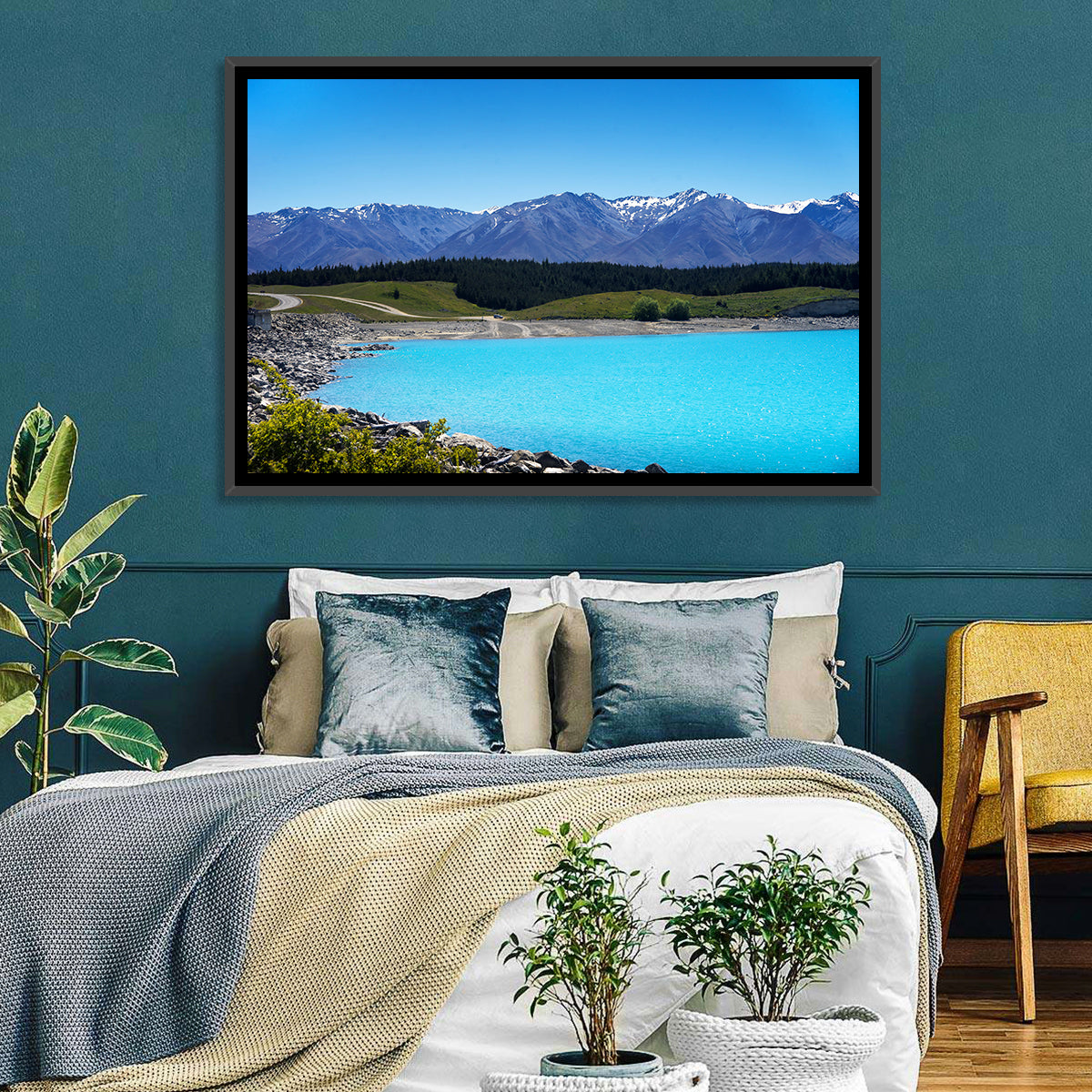 Lake Pukaki Turquoise View Wall Art in a room, landscape