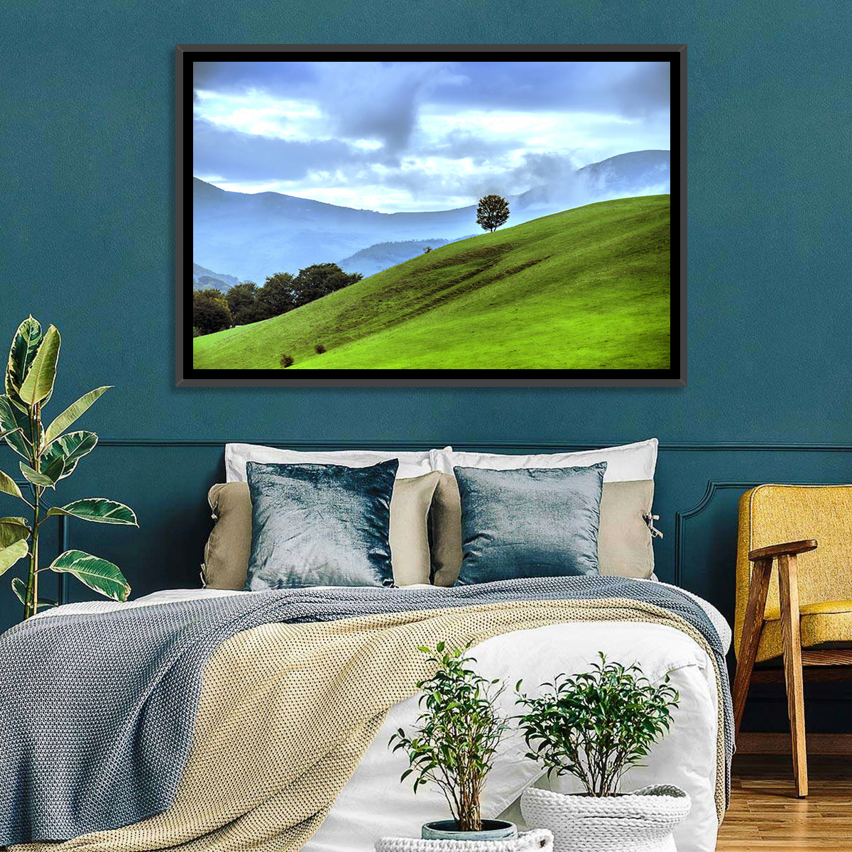 Talish Hillside with Lone Tree Wall Art in a room, landscape