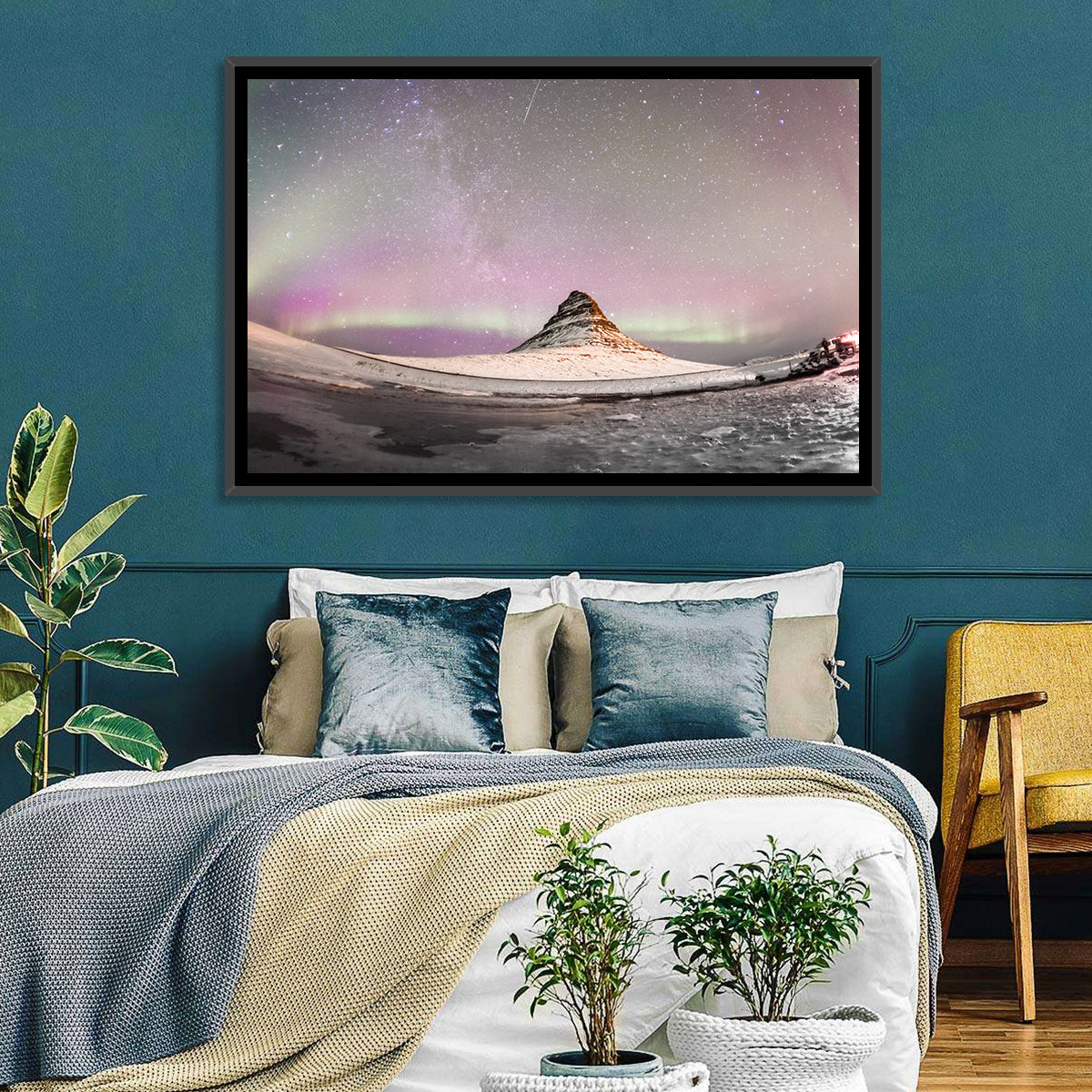 Aurora Over Kirkjufell Wall Art in a room, landscape