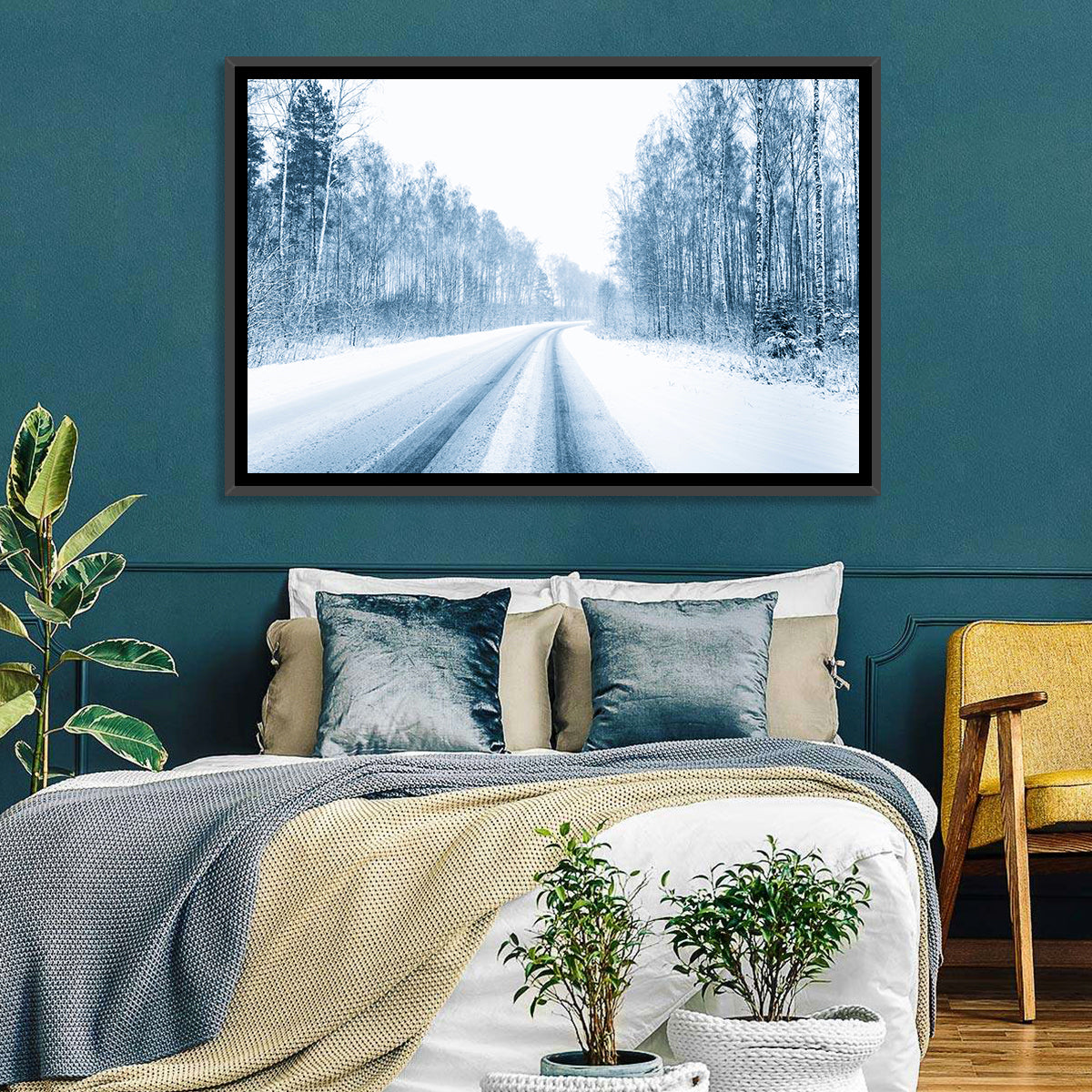 Tire Tracks on Snowy Road Wall Art