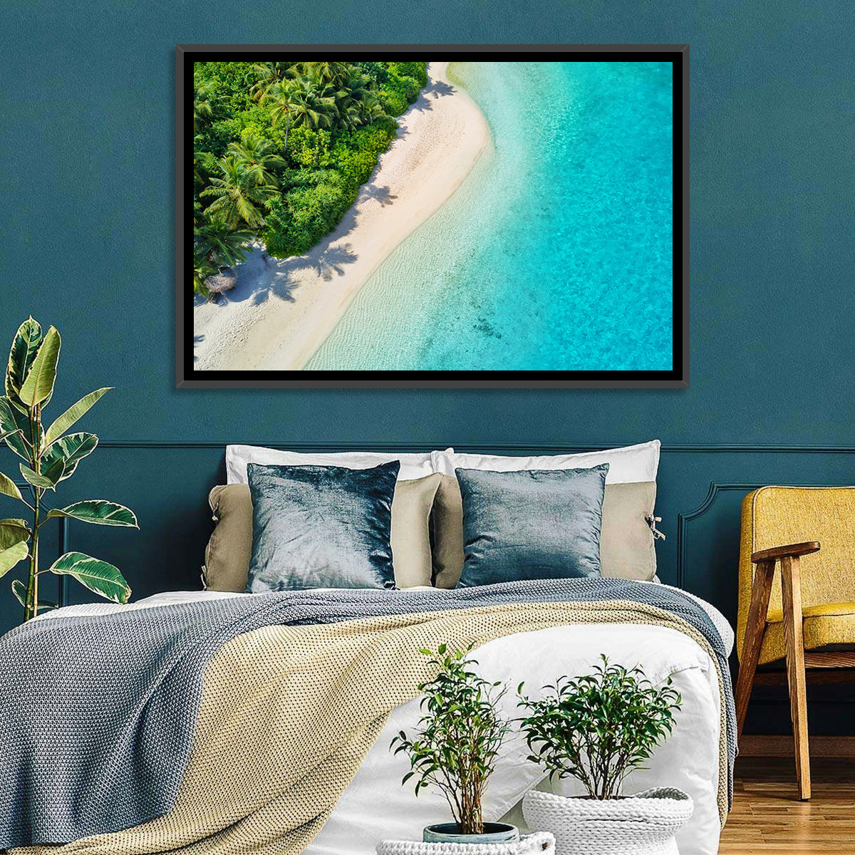 Secluded Tropical Beach Wall Art in a room, landscape
