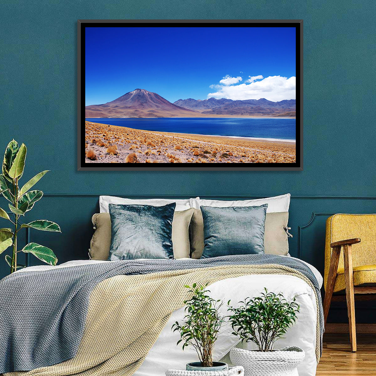 Miscanti Lagoon and Miñiques Volcano Wall Art in a room, landscape