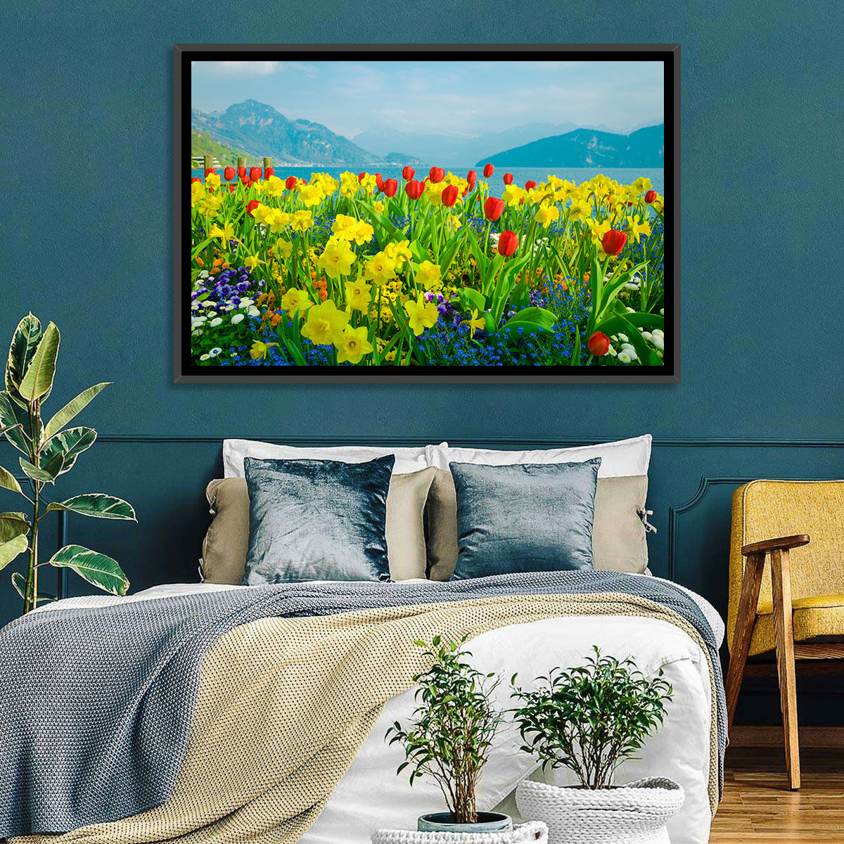 Lake Lucerne Daffodils Wall Art in a room, landscape
