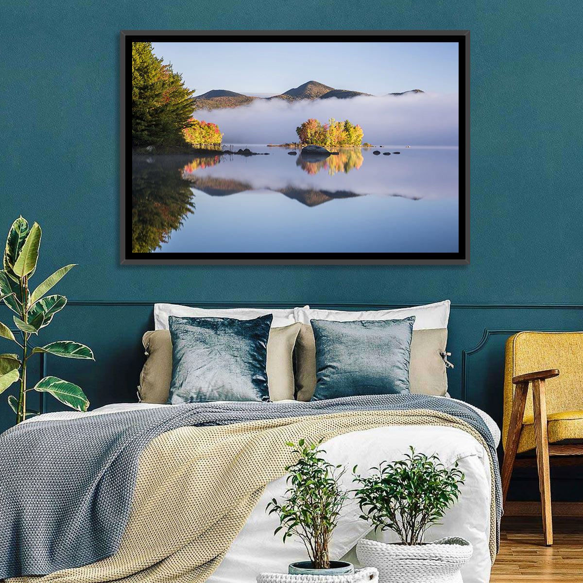 Autumn Morning at Chittenden Lake, Vermont Wall Art in a room, landscape