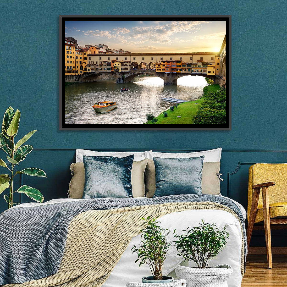 Ponte Vecchio at Golden Hour Wall Art in a room, landscape