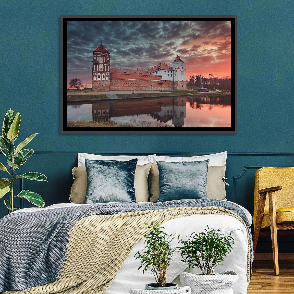 Mir Castle at Dusk Wall Art in a room, landscape