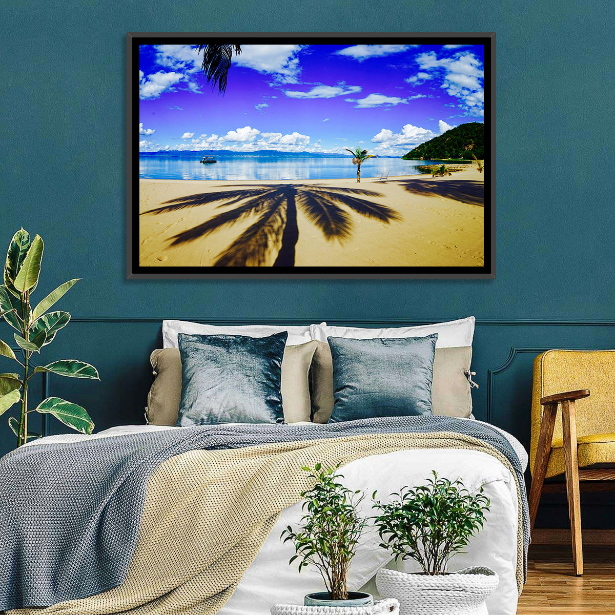 Lake Malawi Palm Shadow Wall Art in a room, landscape