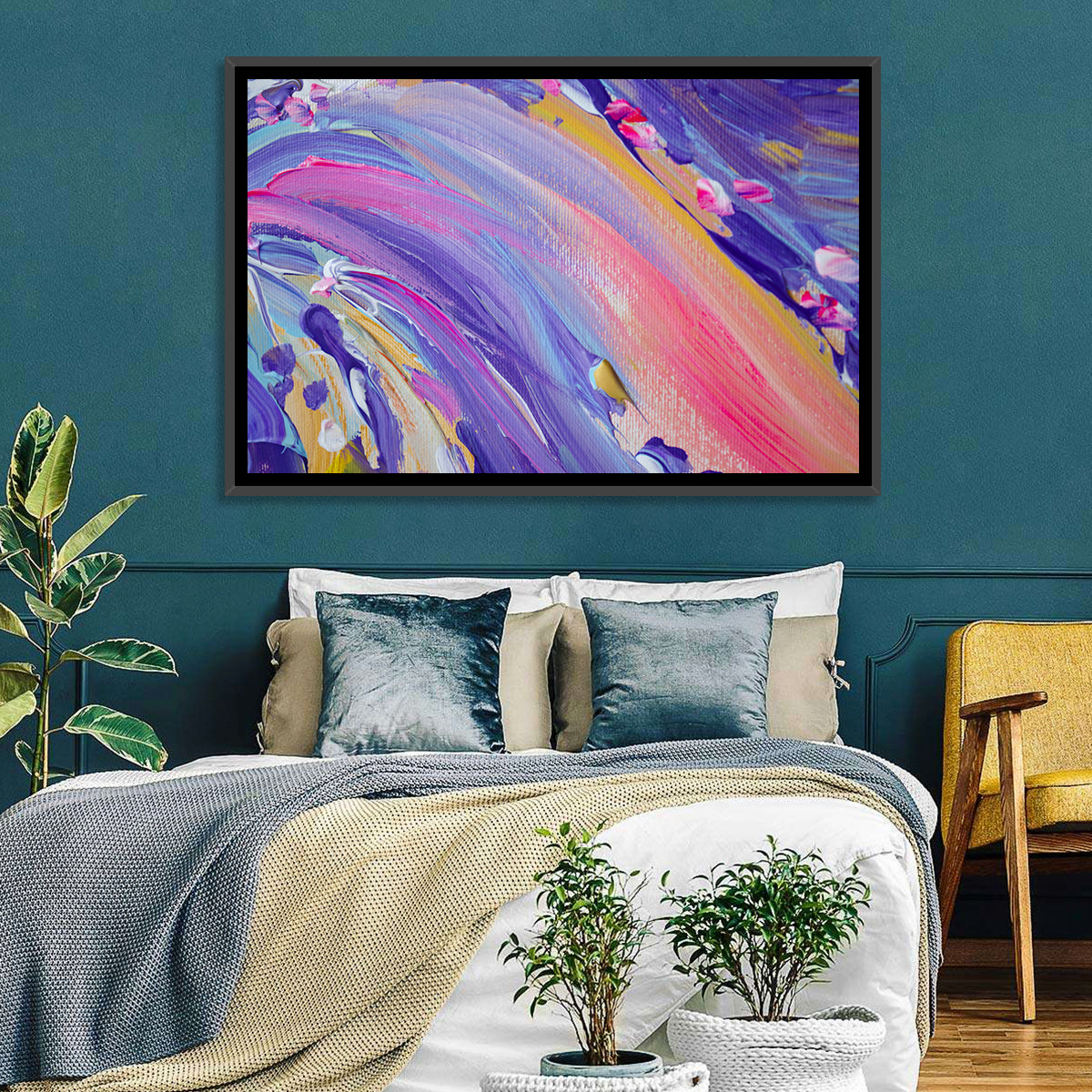 Sliding Hill Brushstrokes Wall Art in a room, landscape