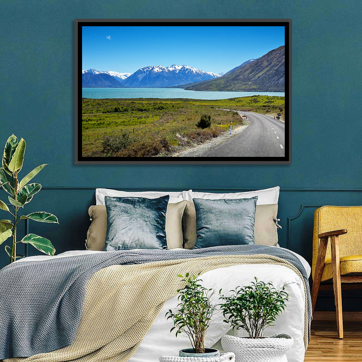 Winding Road at Lake Ohau Wall Art in a room, landscape