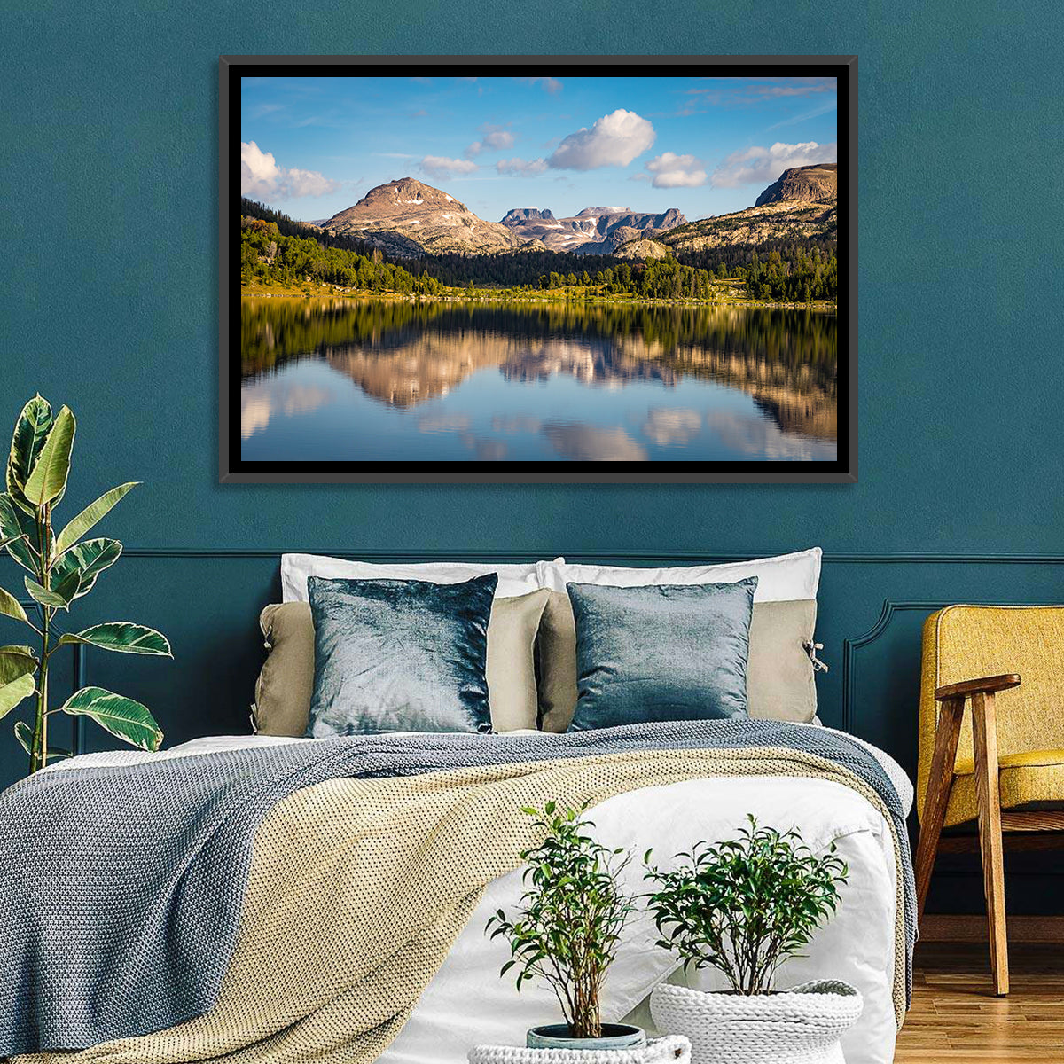 Island Lake Reflection, Montana Wall Art in a room, landscape